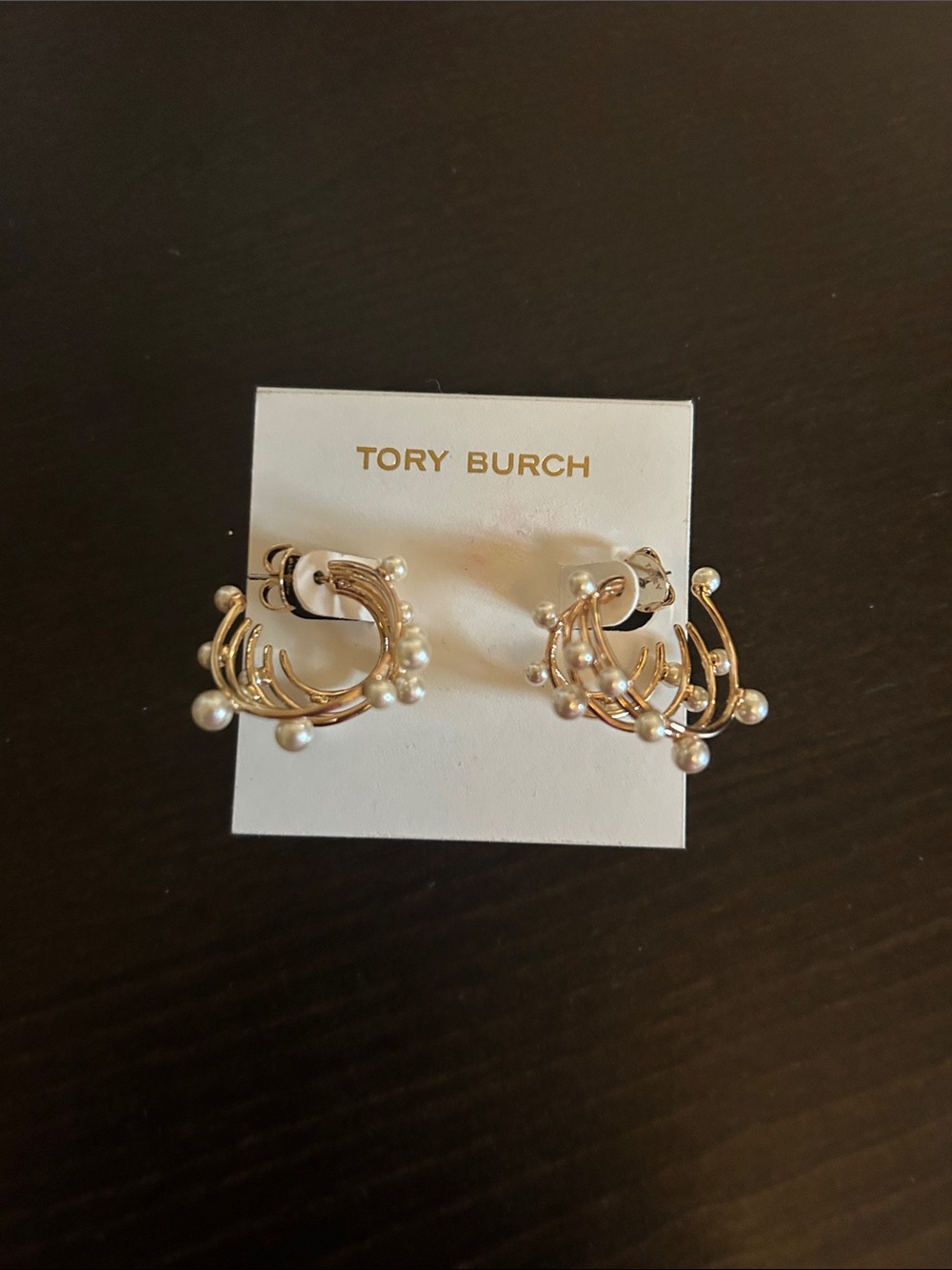 Tory Burch Gold Pearl Cluster Hoop Earrings